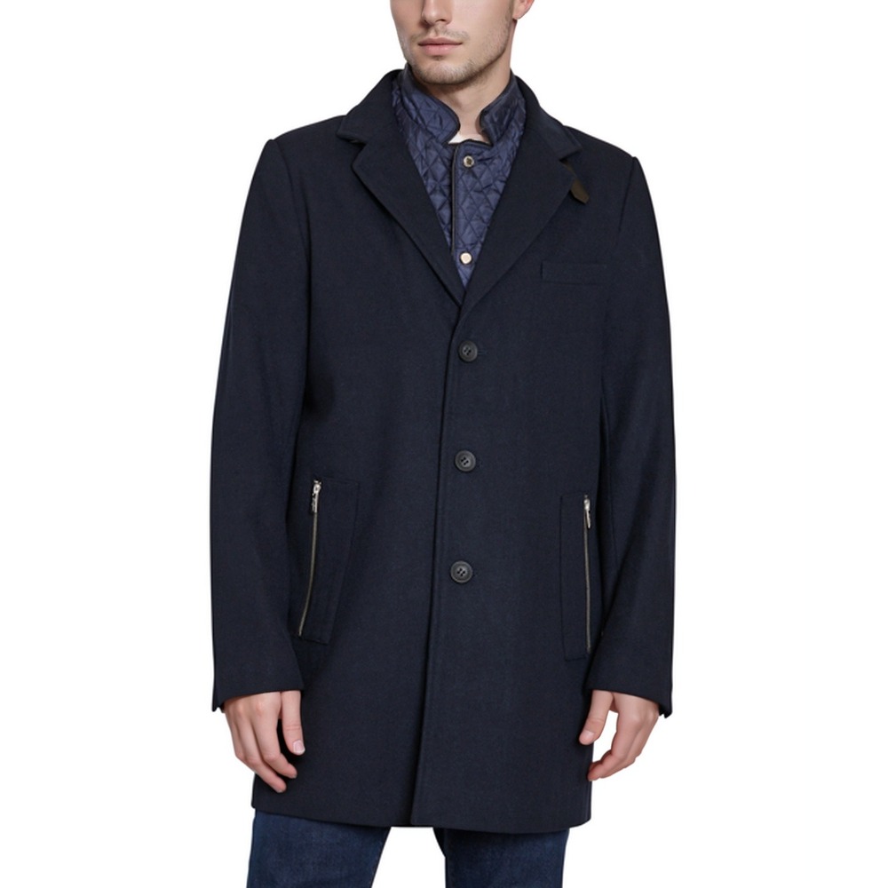 Sean John Wool Blend Quilted Bib Hood‎ Overcoat Mens XL Navy Quiet Luxury NWT